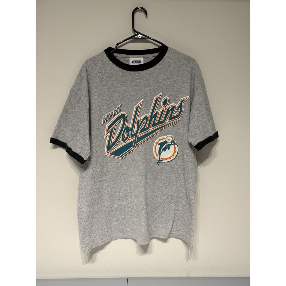 Vintage 90s Miami Dolphins T-Shirt Adult Large Gray NFL CSA Made in USA